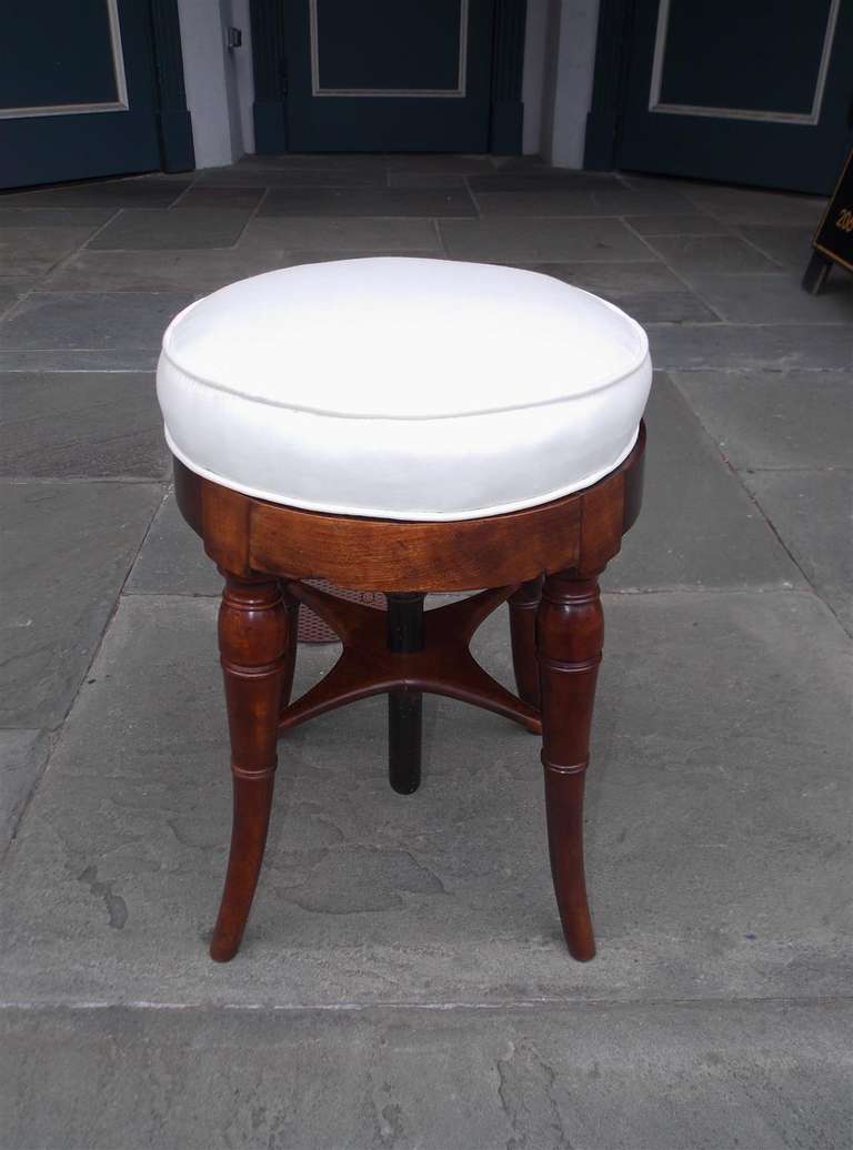 British English Mahogany Upholstered Piano Stool, Circa 1820