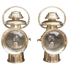 Vintage Pair of American Brass Carriage Lanterns, Circa 1900