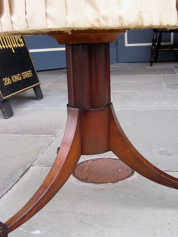 Late 18th Century English Mahogany Tambour Inlaid Tripod Sewing Table, Circa 1780 For Sale