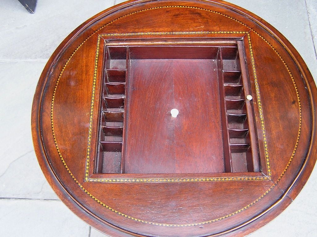 English Mahogany Tambour Inlaid Tripod Sewing Table, Circa 1780 For Sale 1