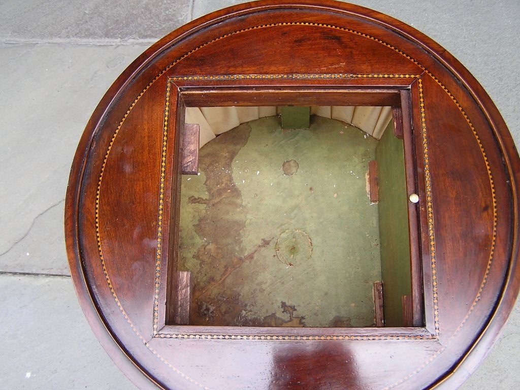 English Mahogany Tambour Inlaid Tripod Sewing Table, Circa 1780 For Sale 2