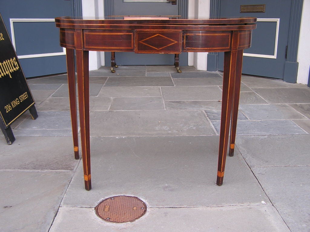 American Charleston Hepplewhite Mahogany Demi-lune Inlaid Games Table, S.C.  Circa 1780 For Sale