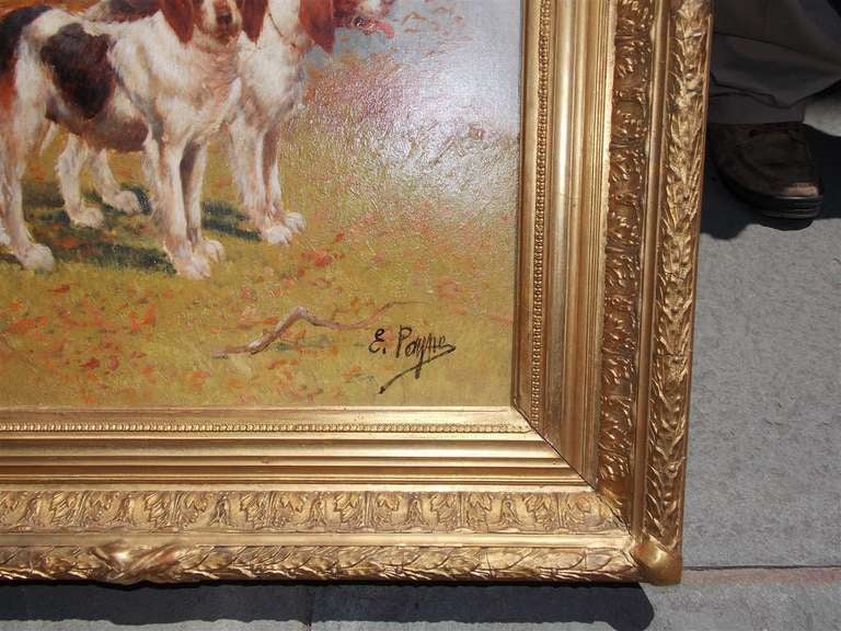 19th Century Pair of American Canine Oil on Canvas-  Signed E. Payne For Sale