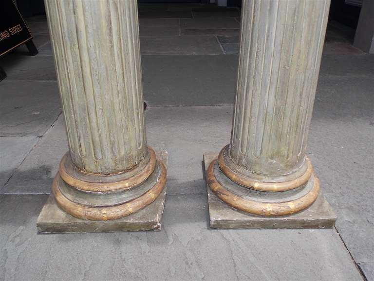 Pair of Italian Gilt Carved Wood & Painted Corinthian Columns, Circa 1790 3