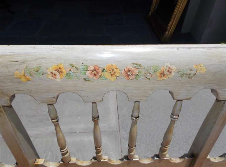 American Fancy Floral Painted Cane Seat Settee with Scrolled Arms, C. 1815 In Excellent Condition For Sale In Hollywood, SC