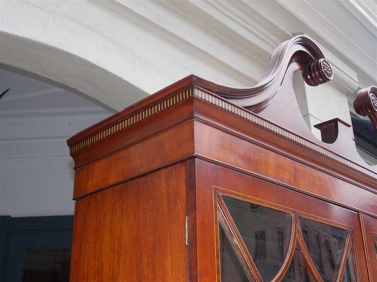 Hand-Carved English Mahogany Fall Front Secretary With Bookcase. Circa 1780