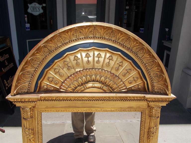 Regency Russian Gilt Carved Wood and Gesso Arched Cornice Lapis Wall Mirror, Circa 1780 For Sale