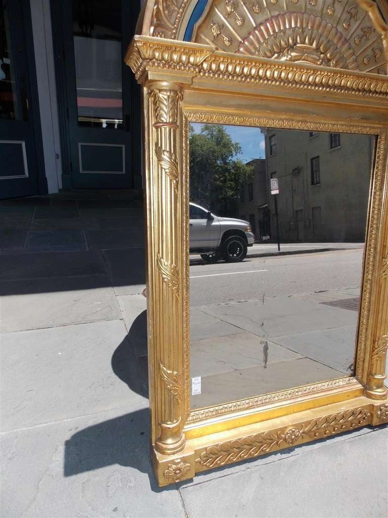 Russian Gilt Carved Wood and Gesso Arched Cornice Lapis Wall Mirror, Circa 1780 In Excellent Condition For Sale In Hollywood, SC