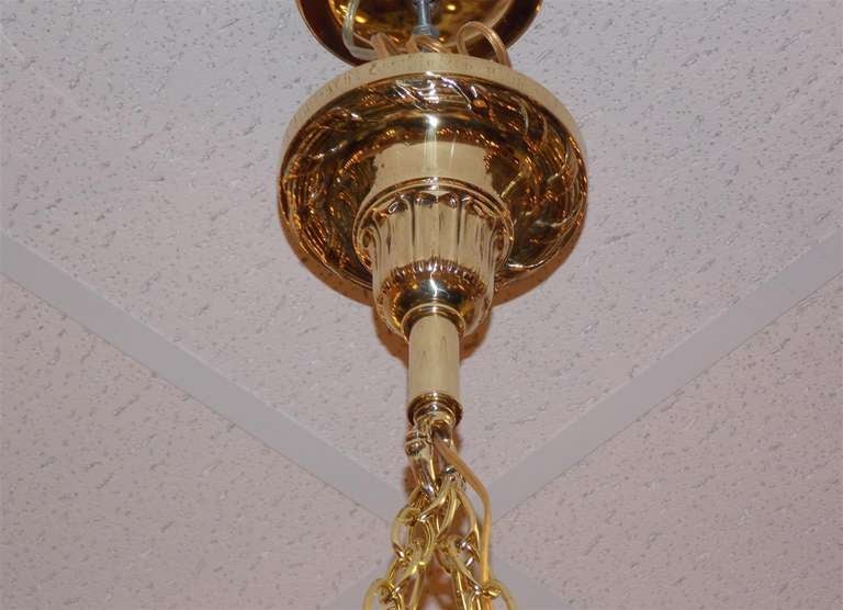 19th Century American Brass Frosted Globe Chandelier