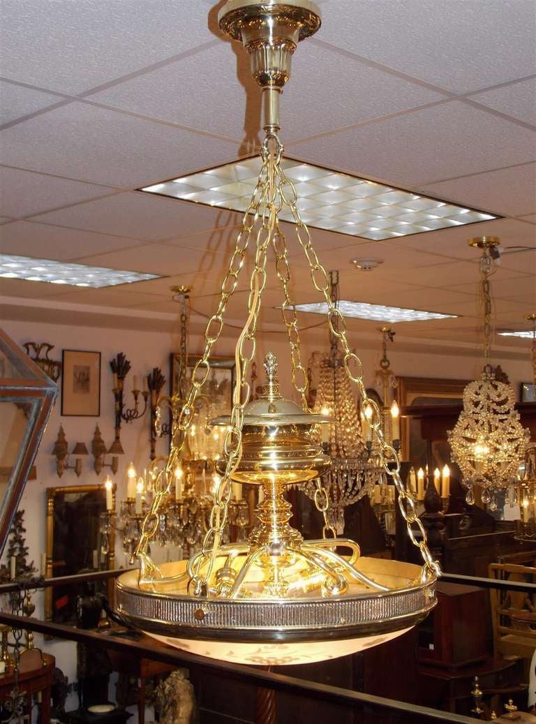 American Brass Frosted Globe Chandelier 1