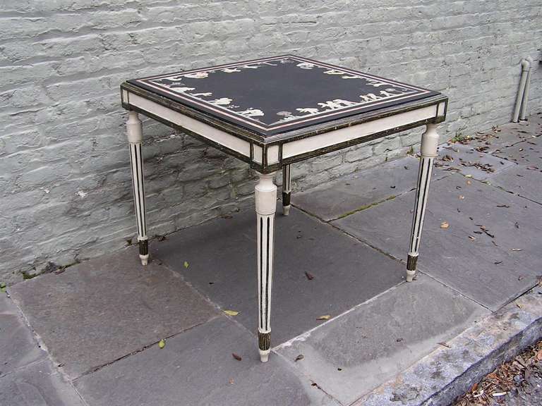 19th Century Italian Inlaid and Painted Slate Top Table, Circa 1820 For Sale