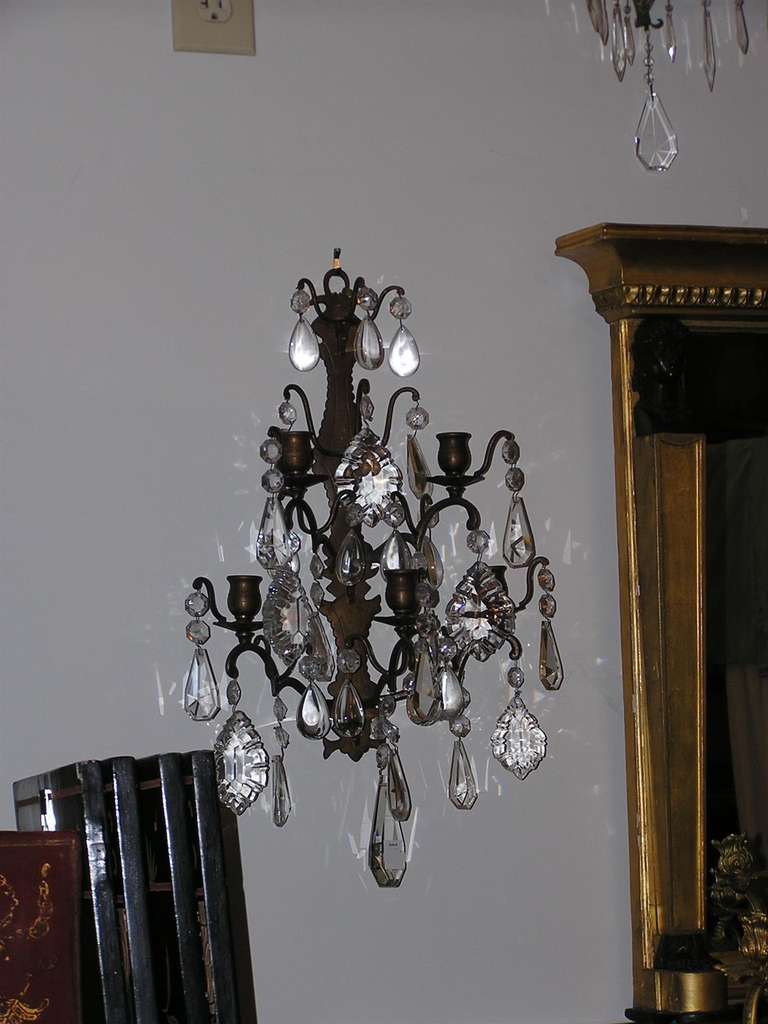 Pair of French Bronze and Crystal Sconces, Circa 1820 In Excellent Condition For Sale In Hollywood, SC