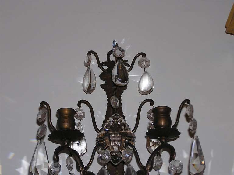 19th Century Pair of French Bronze and Crystal Sconces, Circa 1820 For Sale