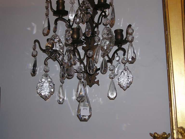 Pair of French Bronze and Crystal Sconces, Circa 1820 For Sale 1
