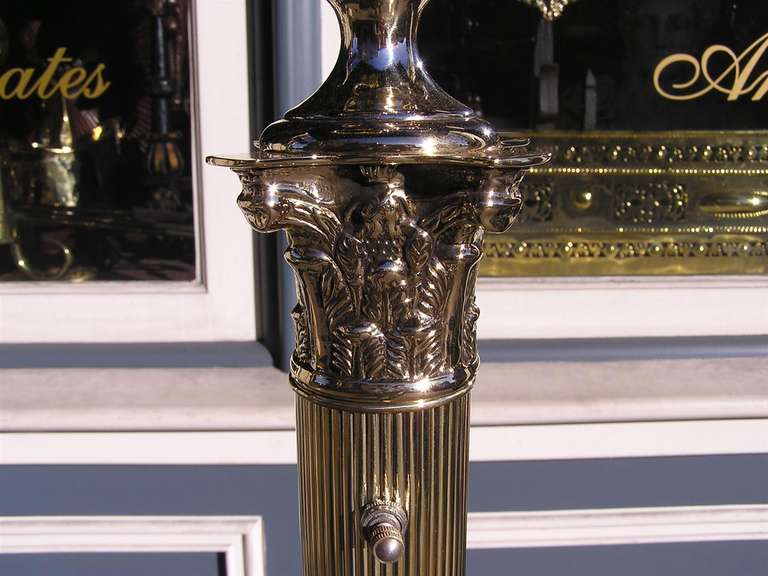 American America Brass Corinthian Column Floor Lamp, Circa 1880 For Sale