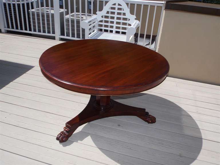 George IV English Mahogany Tilt Top Center Table with Lions Paw Feet, Circa 1820 For Sale