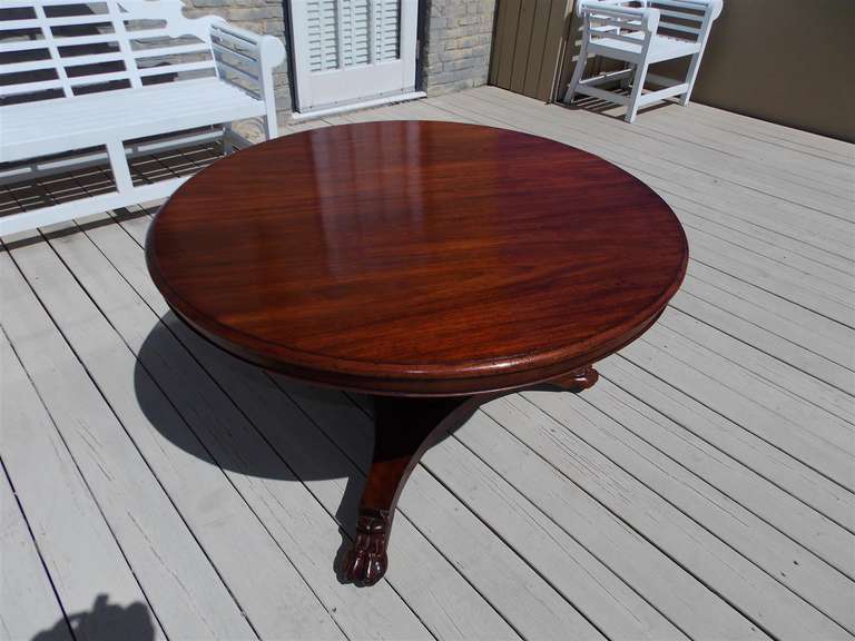 Hand-Carved English Mahogany Tilt Top Center Table with Lions Paw Feet, Circa 1820 For Sale