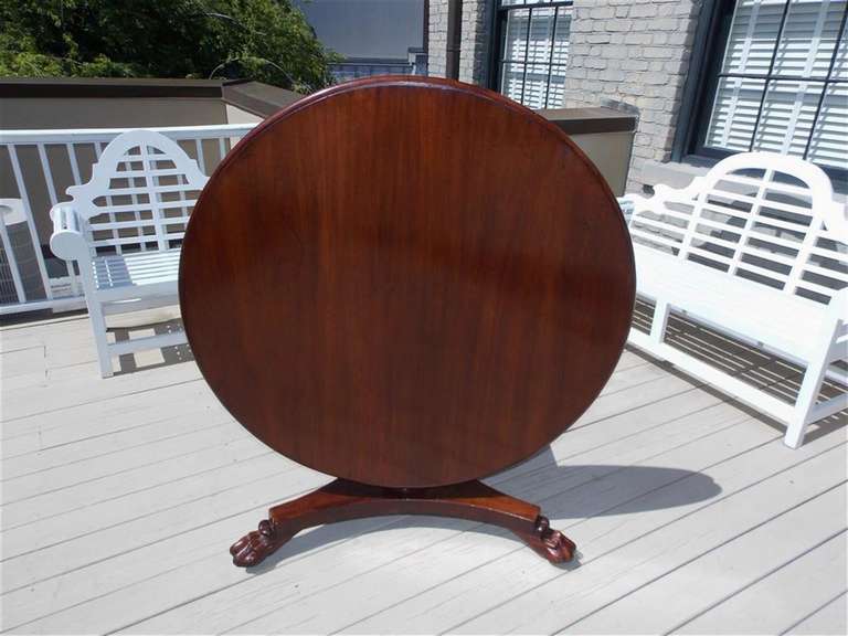 Brass English Mahogany Tilt Top Center Table with Lions Paw Feet, Circa 1820 For Sale