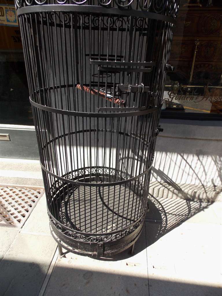 American Wrought Iron Bird Cage With Perch, Circa 1870 In Excellent Condition In Hollywood, SC