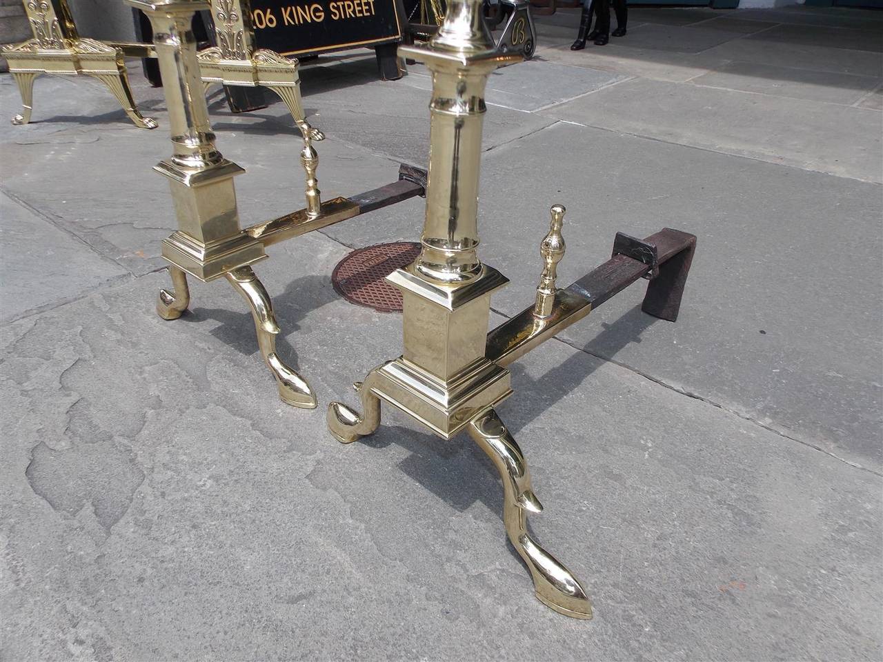 Pair of American Brass Ball Top Andirons, New York, Circa 1810 For Sale 2