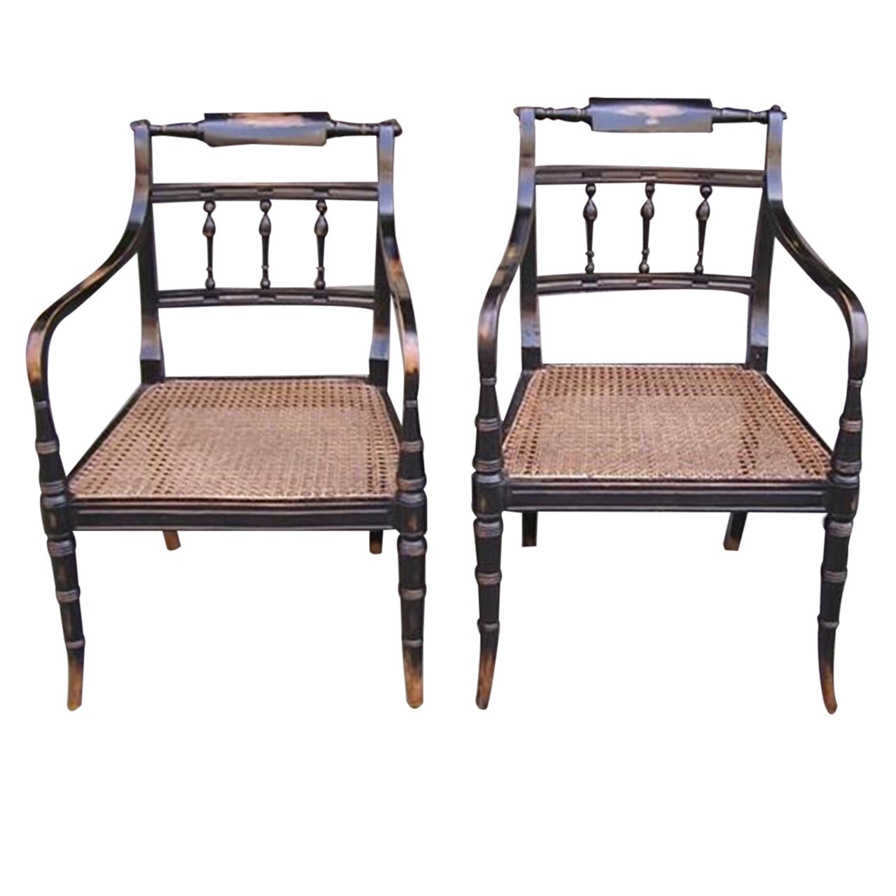 Pair of English Regency Painted Armchairs, Circa 1810