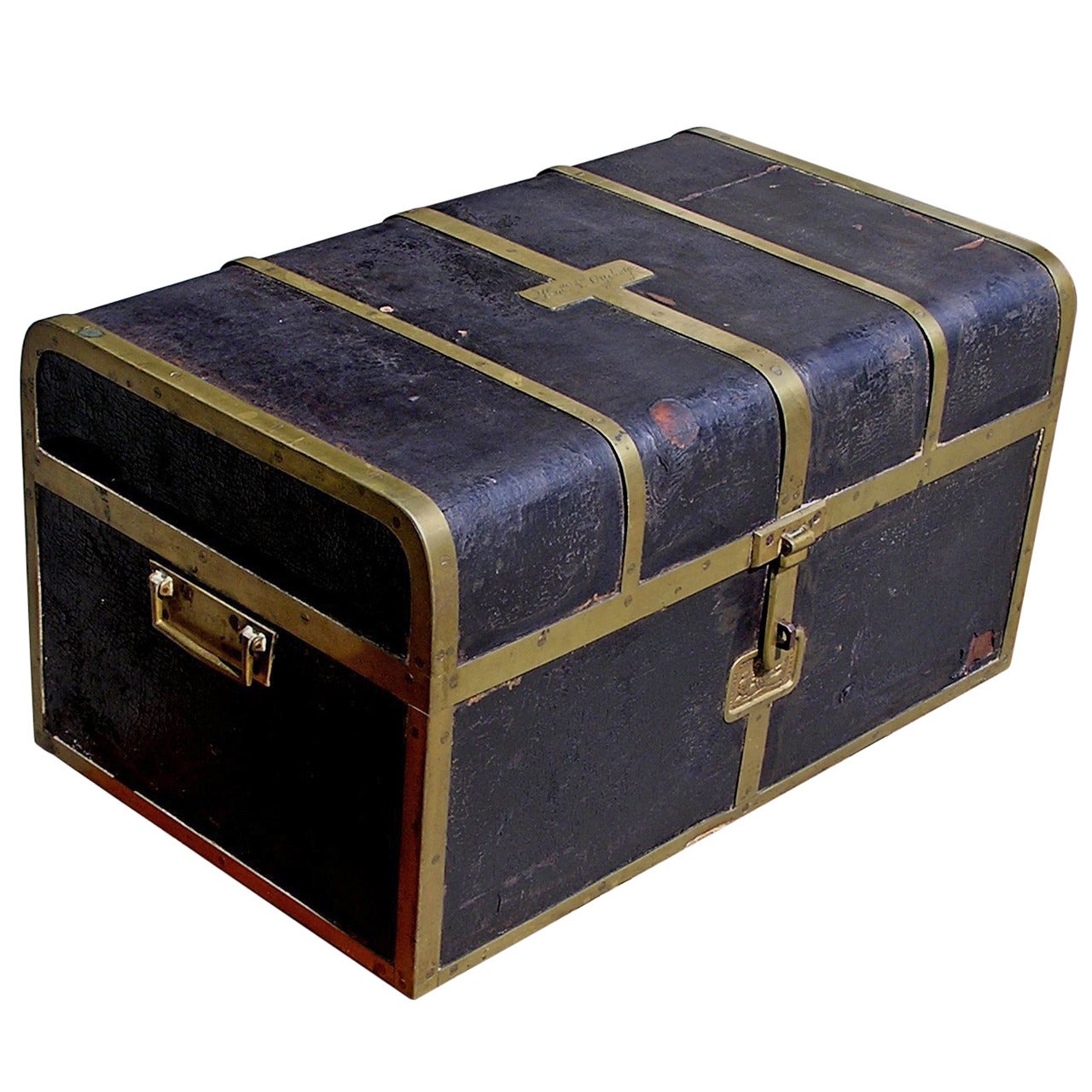British Campaign Royalty Leather Traveling Trunk, Circa 1820
