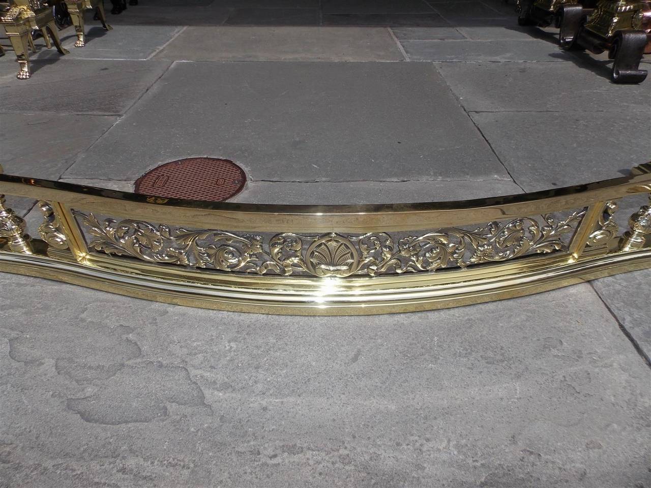Mid-19th Century American Brass Serpentine Acanthus Fire Fender, Circa 1830 For Sale