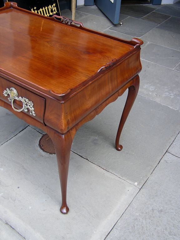 Brass Queen Anne Mahogany Tea Table With Gallery . Circa 1750 For Sale