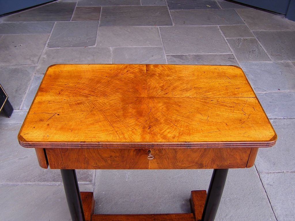 Louis XVI French Burl Walnut and Ebonized Column One Drawer Side Table, Circa 1790