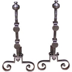 English Polished Steel Andirons