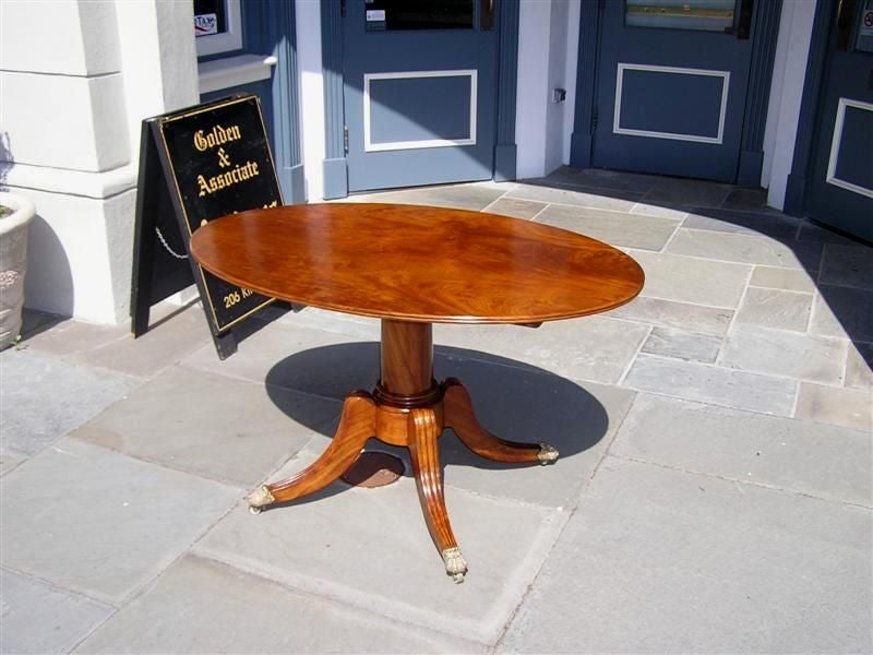 American Colonial American Walnut Oval Tilt Top Pedestal Table, One Board Top,  Boston , C. 1810