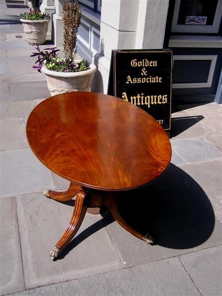 Hand-Carved American Walnut Oval Tilt Top Pedestal Table, One Board Top,  Boston , C. 1810