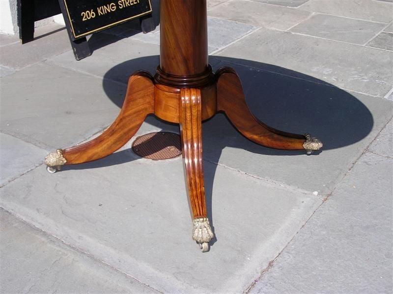 Brass American Walnut Oval Tilt Top Pedestal Table, One Board Top,  Boston , C. 1810