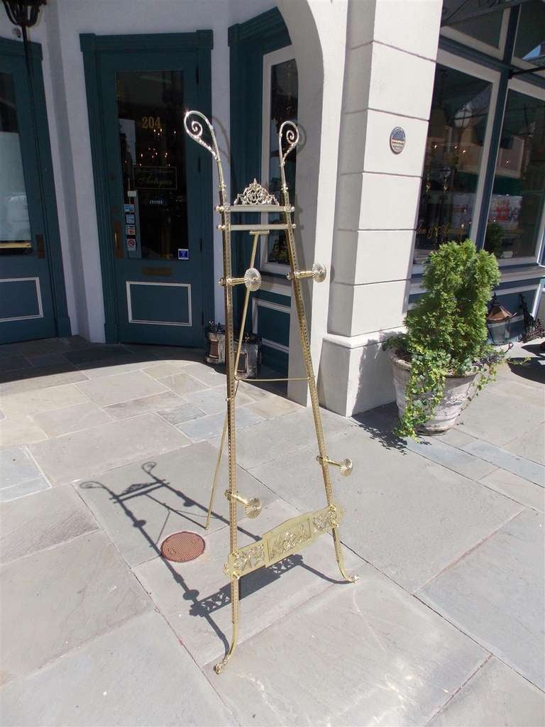 French Brass Hand Chased Easel In Excellent Condition In Hollywood, SC