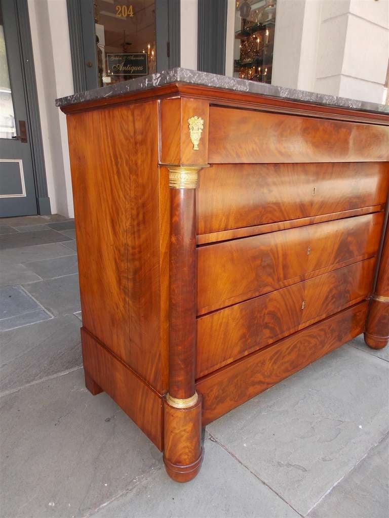 French Mahogany Marble Top Ormolu Chest of Drawers.  Circa 1810 In Excellent Condition For Sale In Hollywood, SC