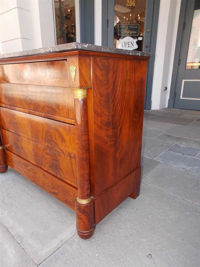 French Mahogany Marble Top Ormolu Chest of Drawers.  Circa 1810 For Sale 1