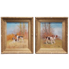 Pair of American Canine Oil on Canvas-  Signed E. Payne