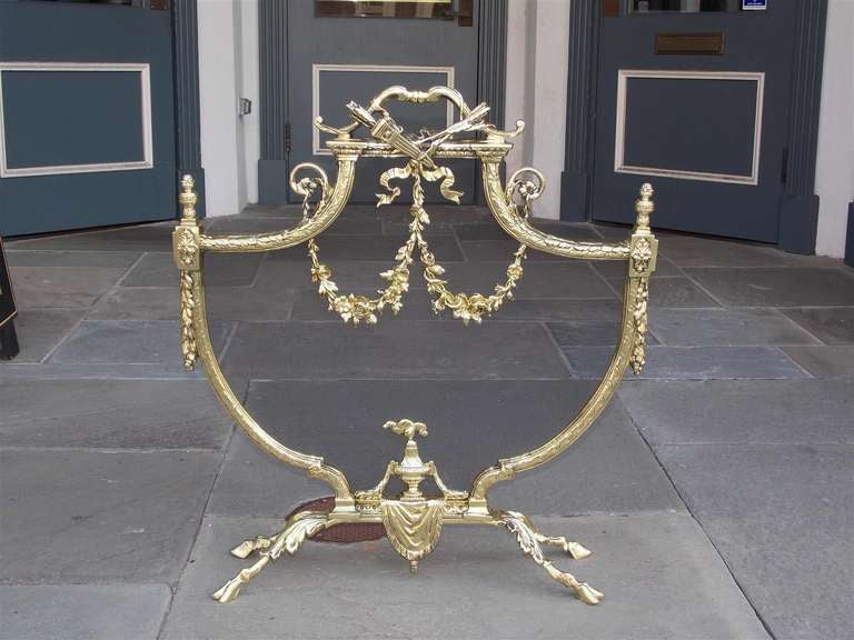 French Brass Shield Fire Screen