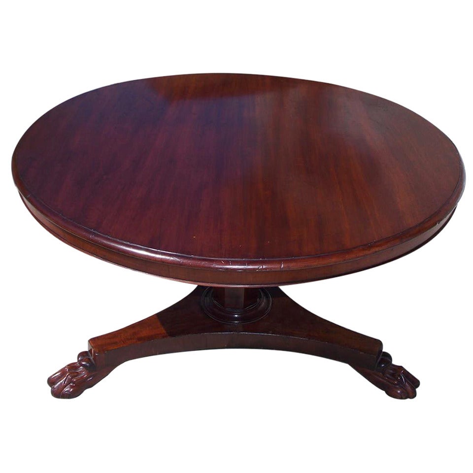 English Mahogany Tilt Top Center Table with Lions Paw Feet, Circa 1820