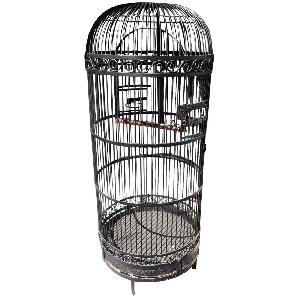 American Wrought Iron Bird Cage With Perch, Circa 1870