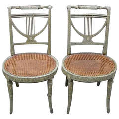 Pair of French Hand-Painted and Stenciled Lyre Back Chairs, Circa 1810 7