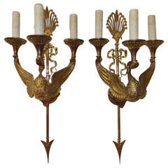 Pair of French Gilt Bronze Swan Sconces, Circa 1815 8