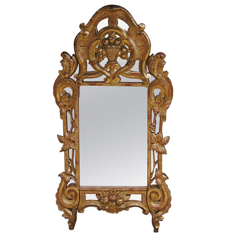 Italian Carved Wood and Gold Gilt Wall Mirror, Circa 1780 For Sale at