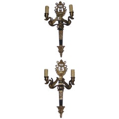 Antique Pair of French Gilt Bronze Swan and Lyre Back Sconces, circa 1815