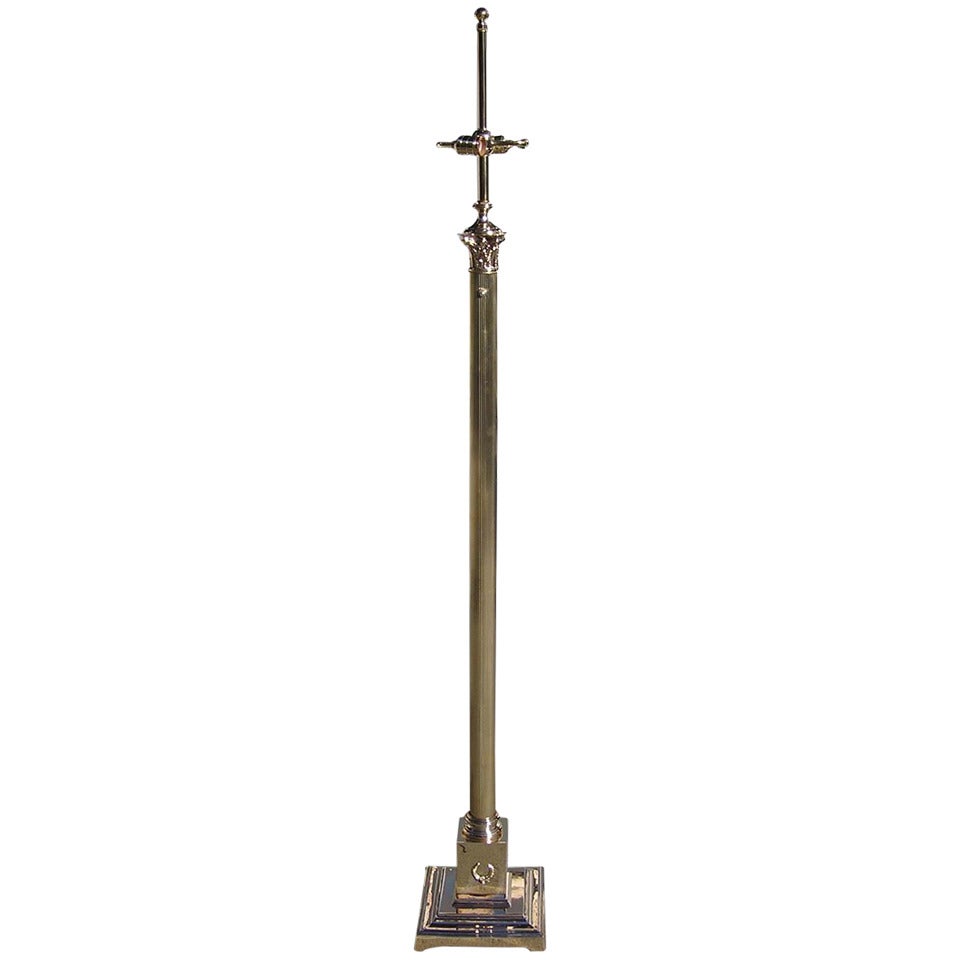 America Brass Corinthian Column Floor Lamp, Circa 1880 For Sale