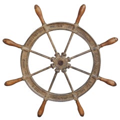 American Cast Iron and Wood Classic Ship Wheel, Signed by Maker. Circa 1870