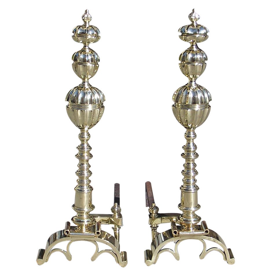 Pair of Italian Brass Figural Andirons, Circa 1800 For Sale