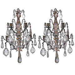 Pair of French Bronze and Crystal Sconces, Circa 1820 2