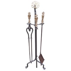 Set of French Bronze and Polished Steel Fire Tools on Stand.  Circa 1830