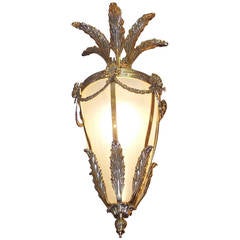 French Brass Floral Hanging Lantern with Frosted Globe, Circa 1840 12